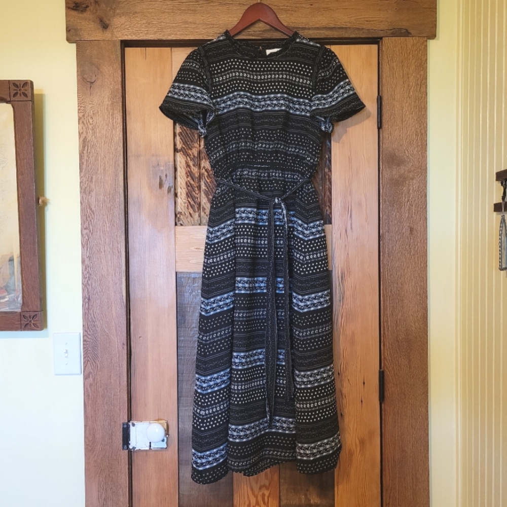 Roolee Orange Creek Tollman Patterned Blue Stripe Modest Midi Dress Summer Sz S